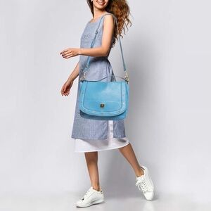 AUTHENTIC MCM Blue Leather Studded Flap Hobo